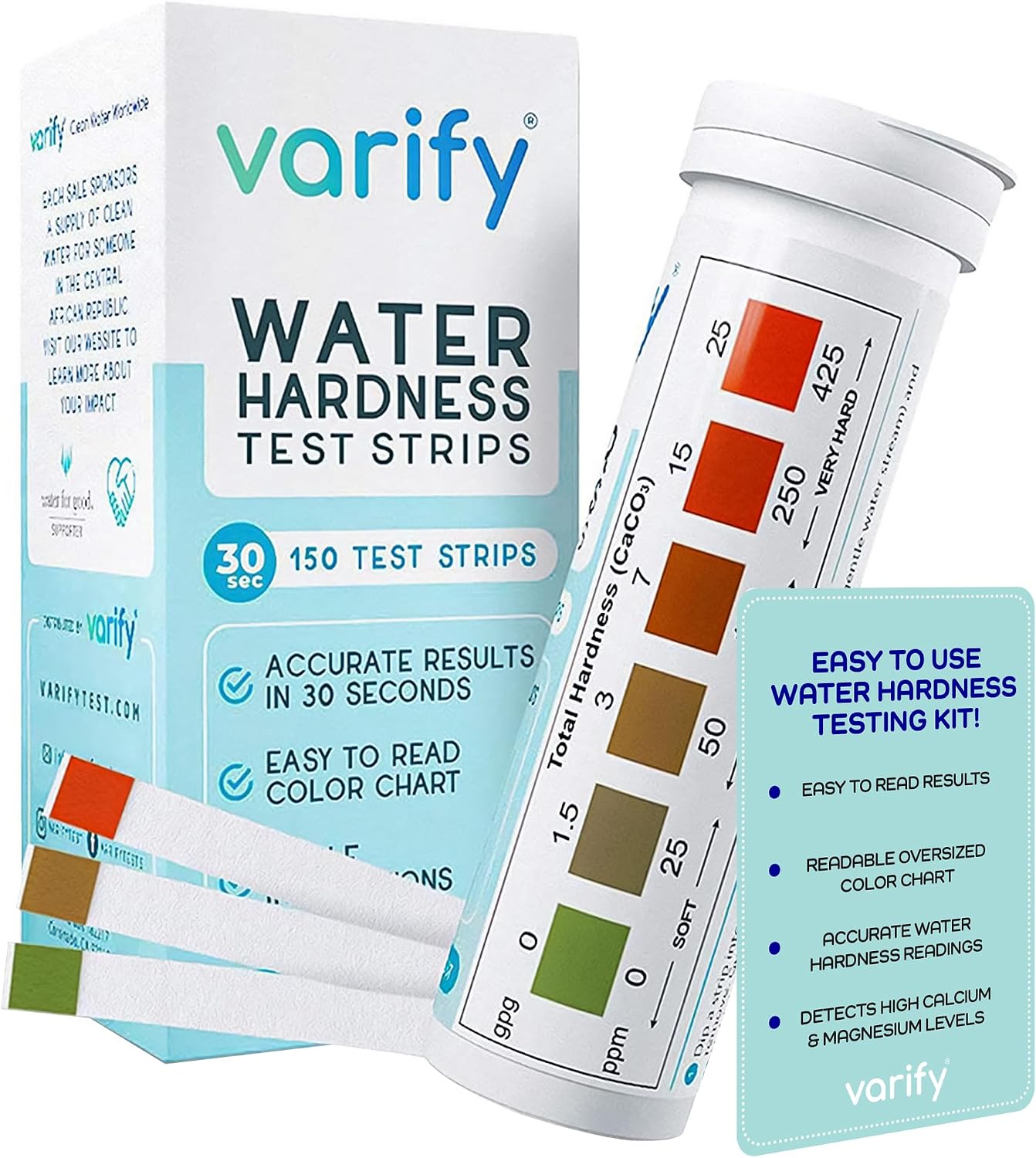 Varify Water Hardness Test Kit - Hard Water Test Strips for Well & Home