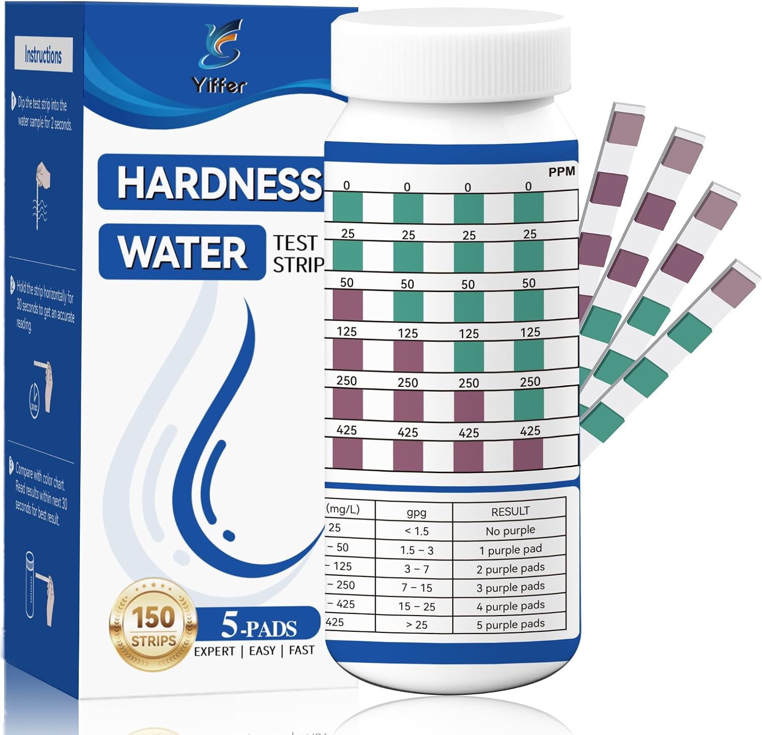 Water Hardness Test Kit 5-Pads 150 Strips